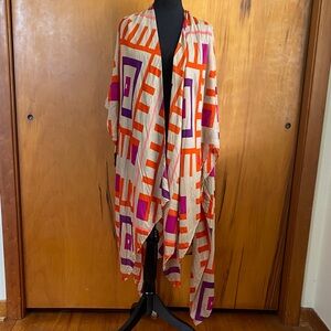 Michael Stars Bold Geometric Wrap Sarong Orange Purple Boho Tribal Vacation Soft